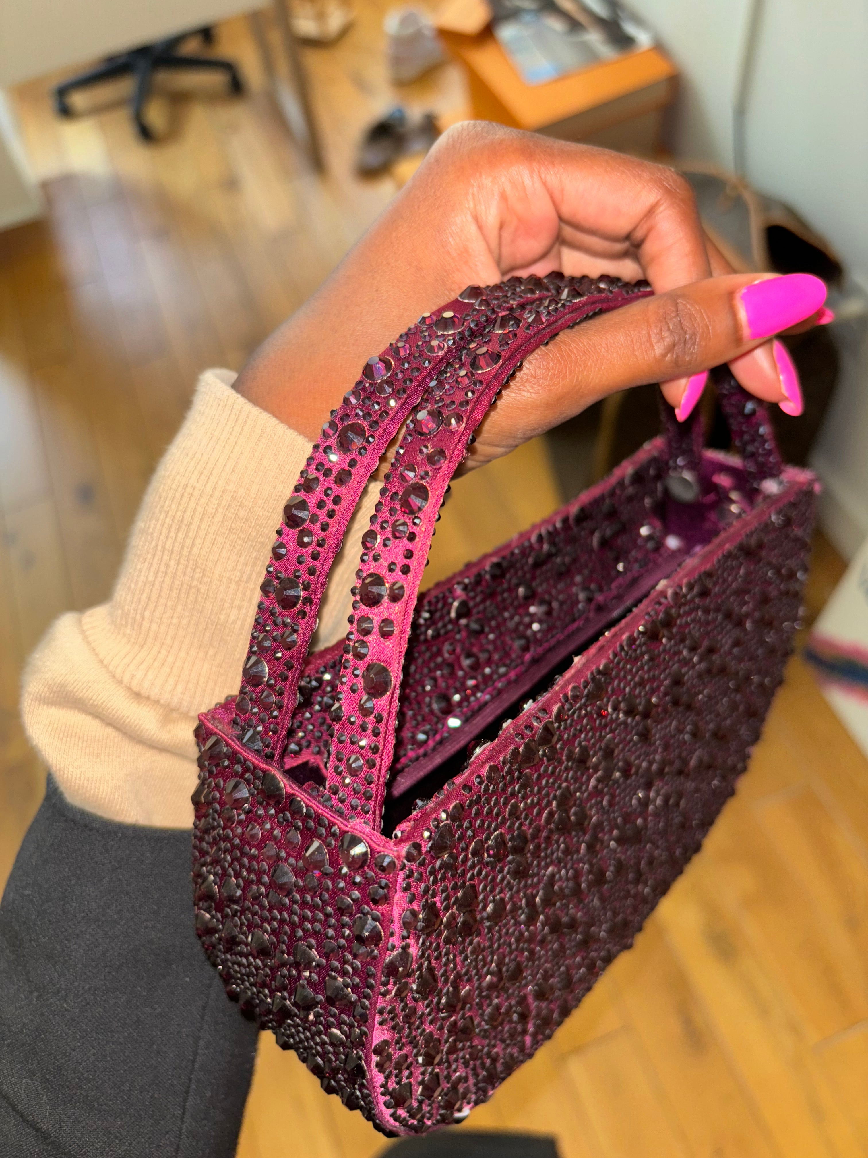 Burgundy Crystal Retrofete purse