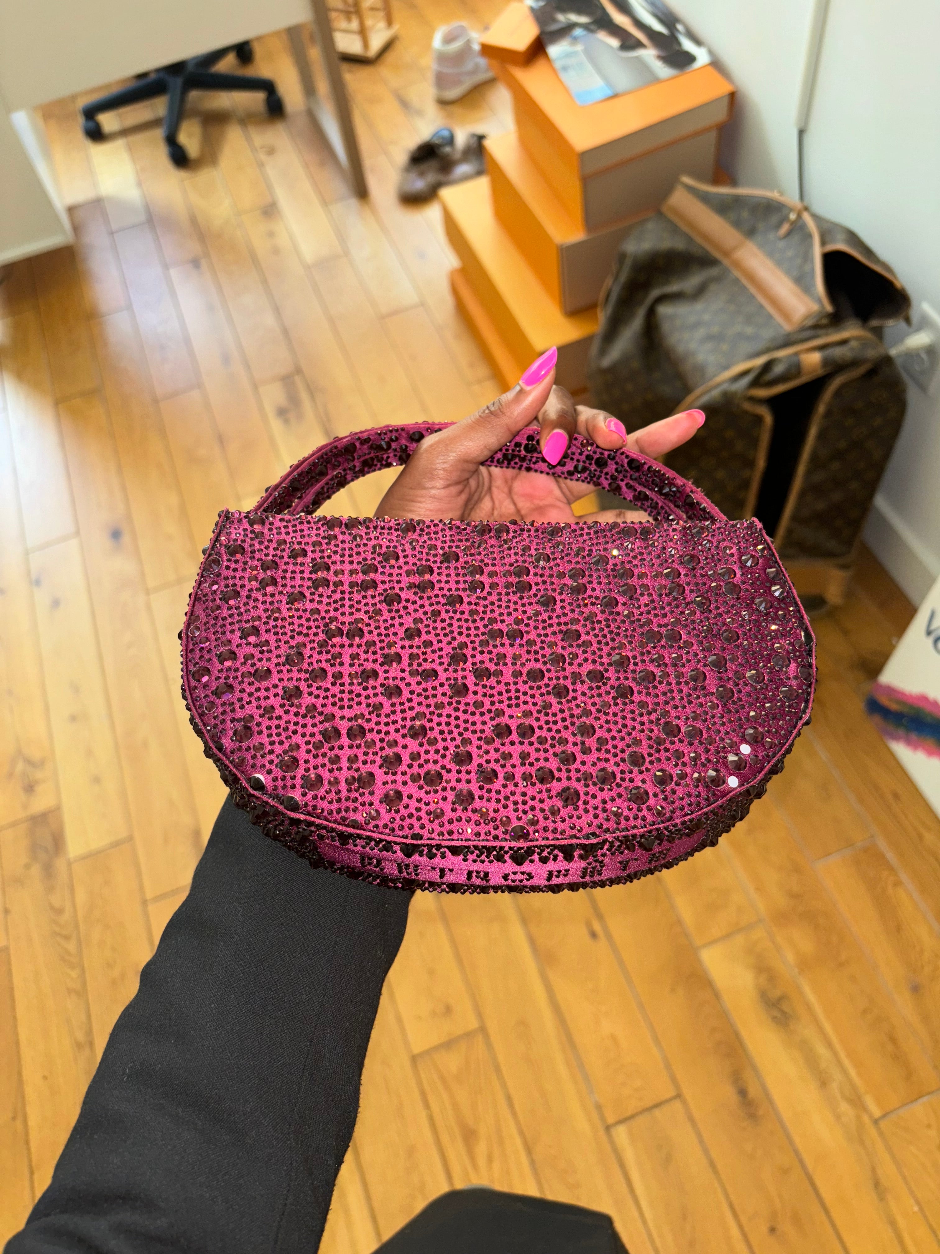 Burgundy Crystal Retrofete purse